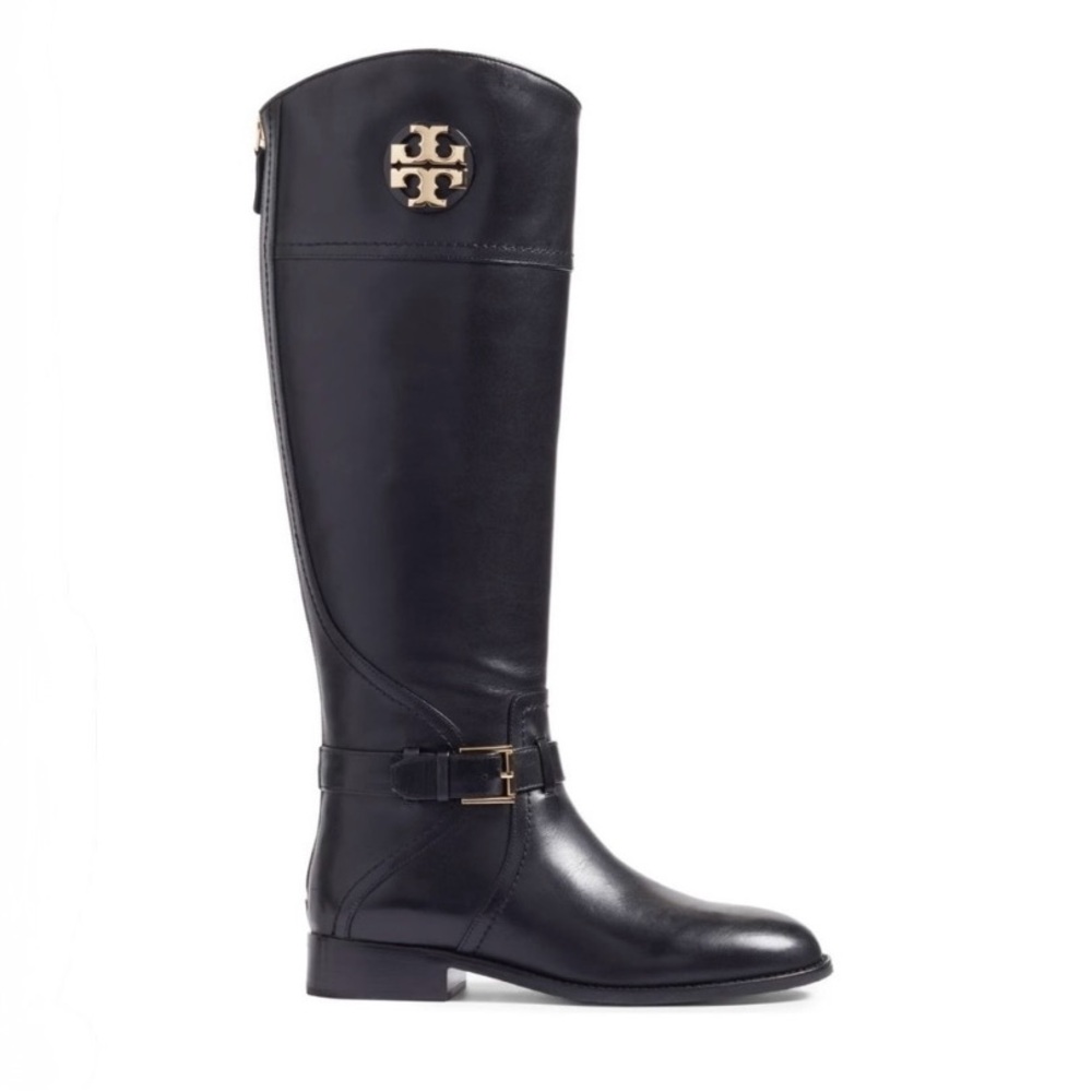 Tory Burch Adeline tall Riding Boots tumbled black leather women’s size 5.5 New